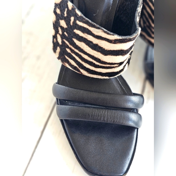 Vintage J Vincent Zebra Fur Black Leather Slip on Strappy Heels Sandals Size 9M - Picture 5 of 13
